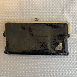 $0 ADD ON! ROXY Black Patent Embossed Logo Wallet Kiss Lock Frame DAMAGED #741